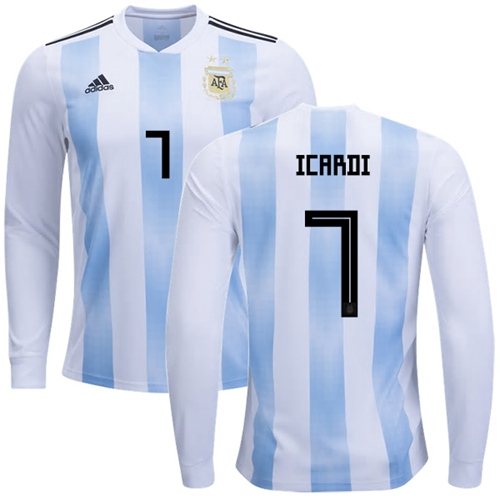 Argentina #7 Icardi Home Long Sleeves Soccer Country Jersey